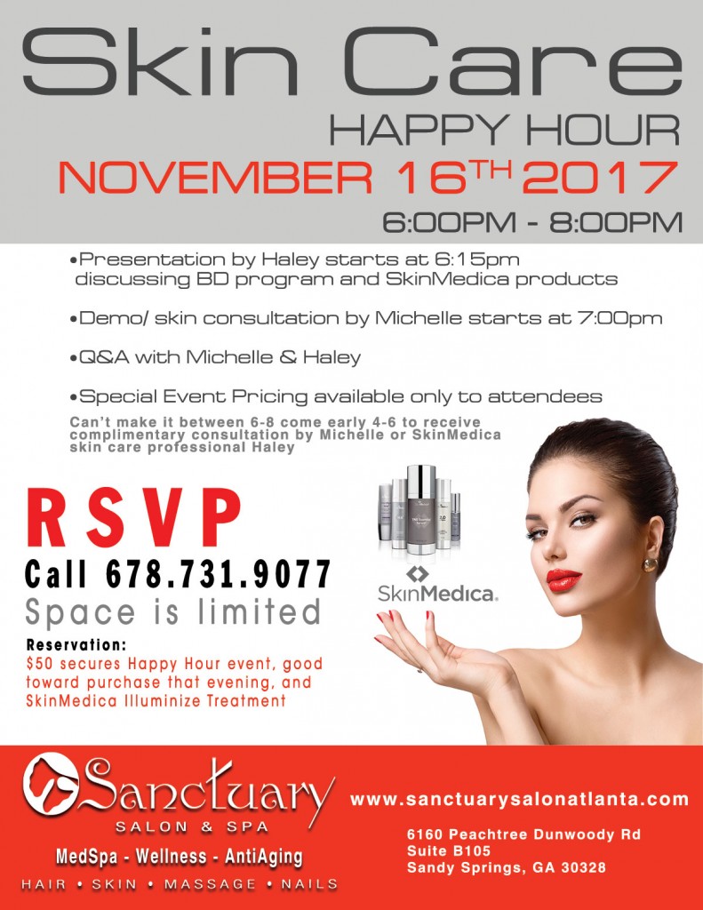 Skin Care Happy Hour - November 16th 2017 | Sanctuary Salon & Spa